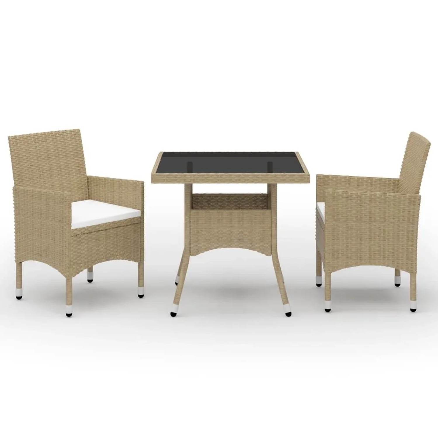 Furnicato 3-tlg Garten-essgruppe Beige Poly Rattan Und Glas