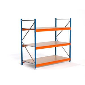 PROREGAL Industrie Weitspannregal Lagerregal MAXIMUS PRO Grundregal HxBxT 200x200x100cm 3 Spanplatten-Fachboden Fachlast 690kg Blau/Orange