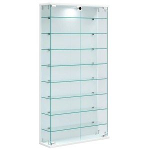 Wandhängender, weißer Vitrinenschrank RelasL mit 2 Glastüren und mehreren Glasböden.