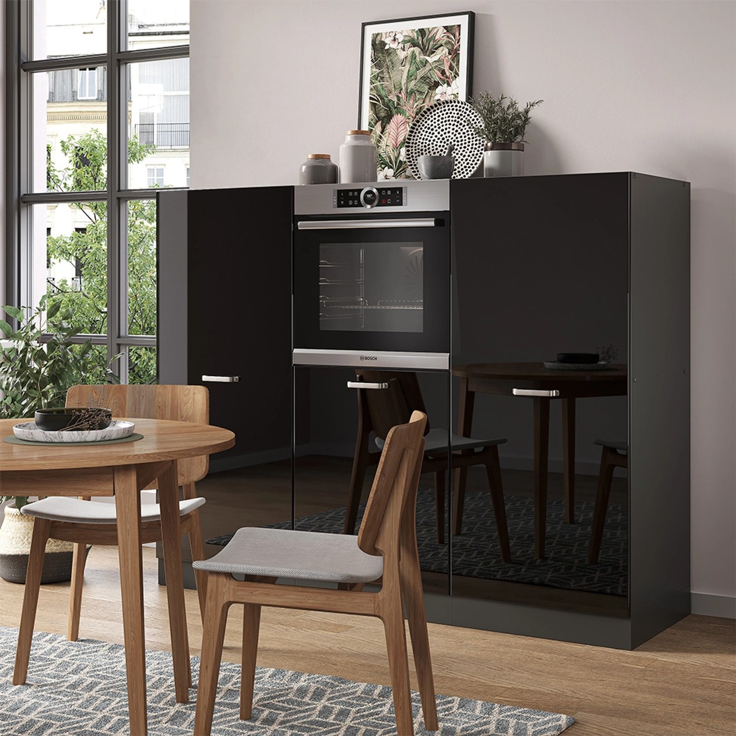 Vicco R-Line Küchenblock, 180 cm, Schwarz Hochglanz/Anthrazit, ohne Arbeitsplatte.