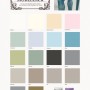 Farbmusterkarte Rust-Oleum Kreidefarbe Möbellack Taubenblau Matt und Anwendungsbeispiel.