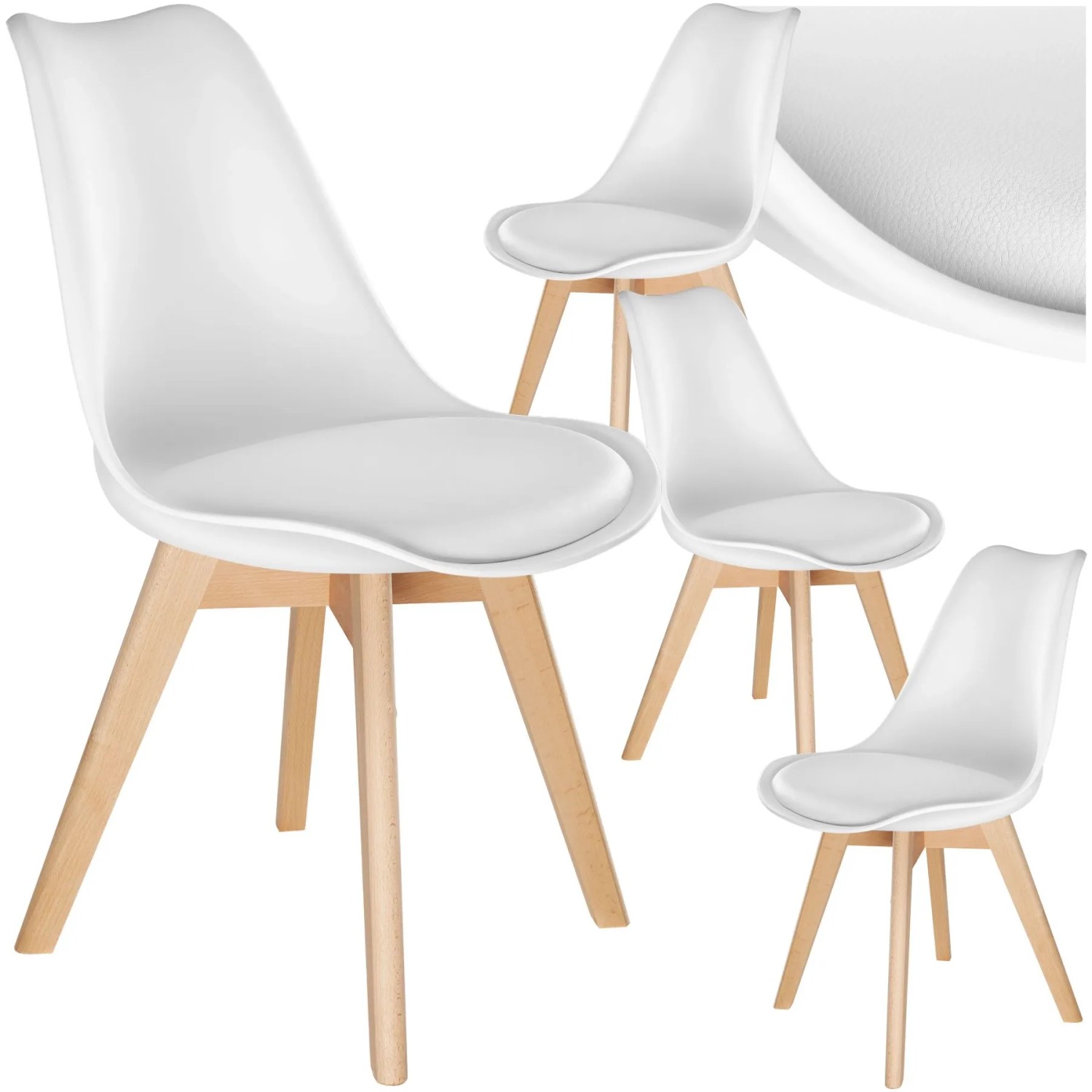 Tectake Set Esszimmerstuhl Frederikke Scandi Design Gepolsterte Sitzfläche  Ergonomische Form 4Er Set 53 x 49 x 82 cm Weiß