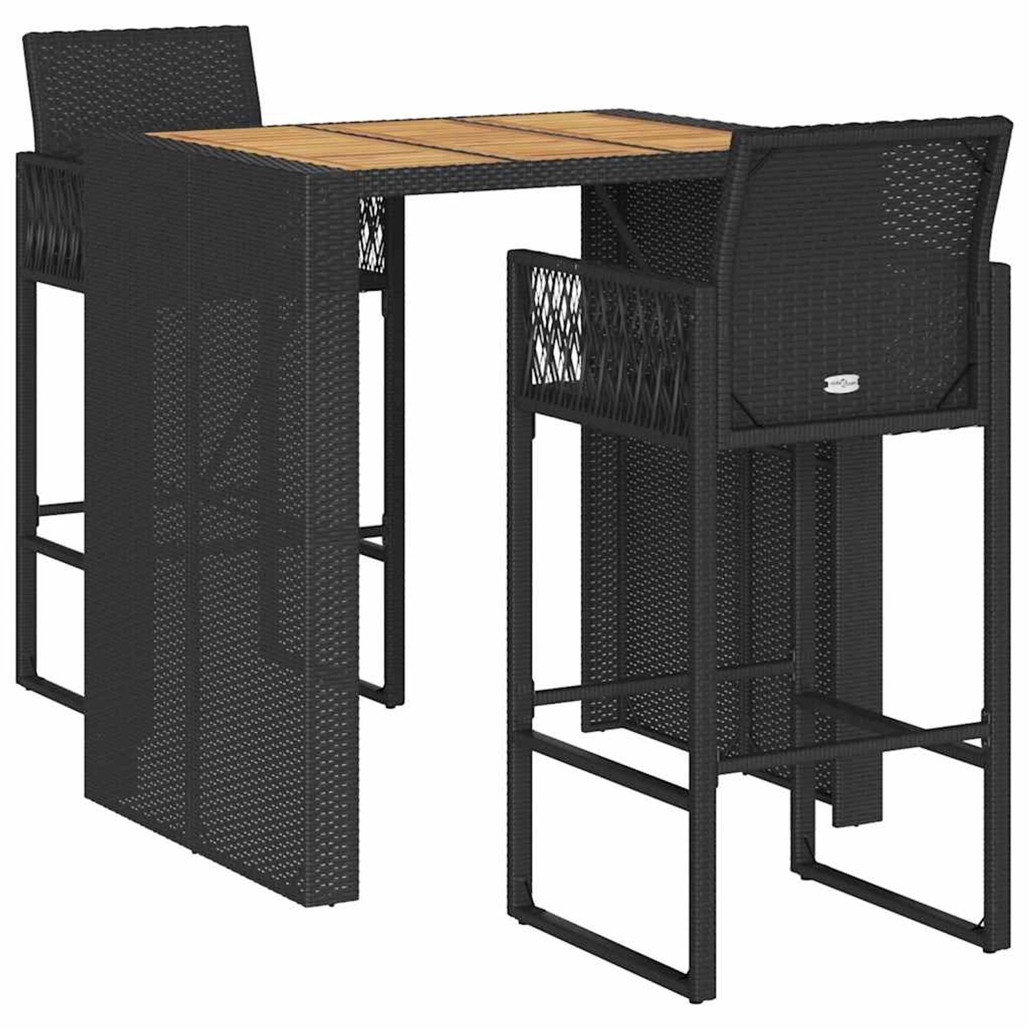 vidaXL 3-Tlg Gartenbar-Set ohne Kissen Schwarz Poly Rattan Akazie 3328885