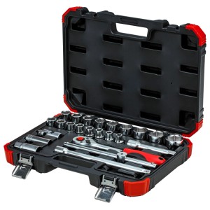 Gedore Steckschlüsselsatz, 24-teilig im roten Koffer. Werkzeug-Set mit Knarre, Verlängerung und Nüssen.