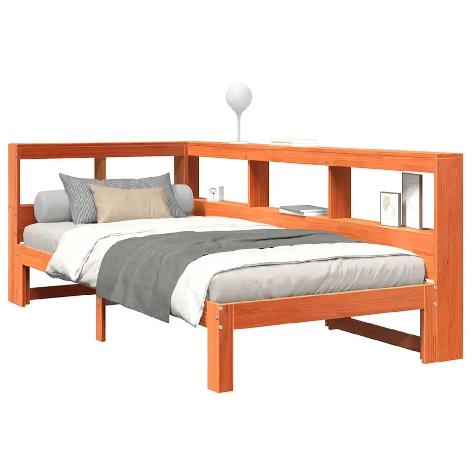 vidaXL Massivholzbett mit Regal ohne Matratze Wachsbraun 75x190 cm 3324408 günstig online kaufen