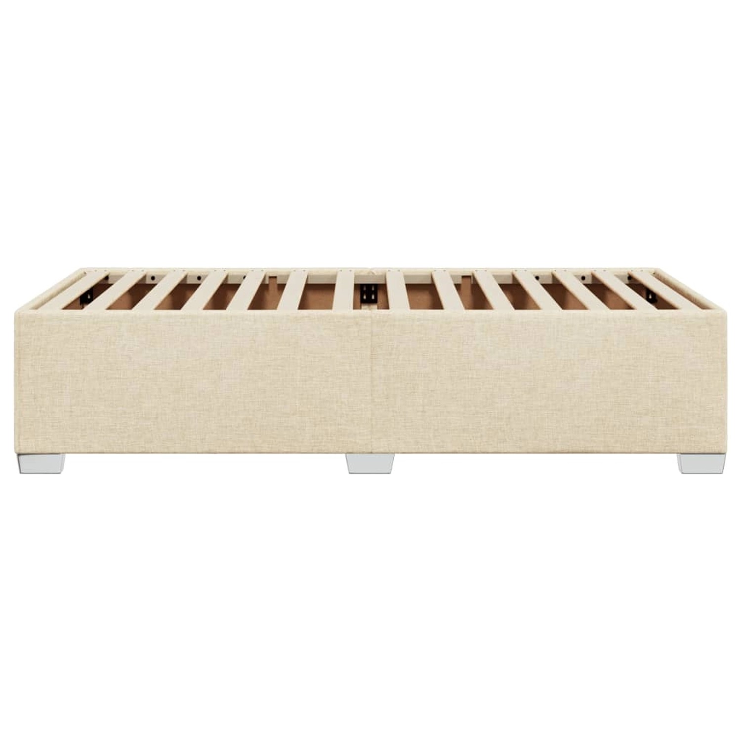 Cremefarbenes Stoff-Bettgestell 80x200 cm von vidaXL mit Lattenrost und Füßen.