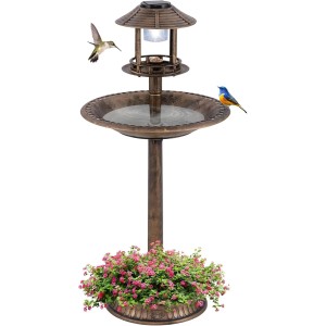 Costway Vogeltränke mit Solarleuchte Bronze 50 x 107 cm