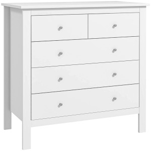 Weiße HOMCOM Kommode mit 5 Schubladen, ideal zur Aufbewahrung im Schlaf- oder Wohnzimmer.