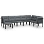 vidaXL 8-tlg. Garten Lounge Set aus Polyrattan in Schwarz und Grau mit Kissen.