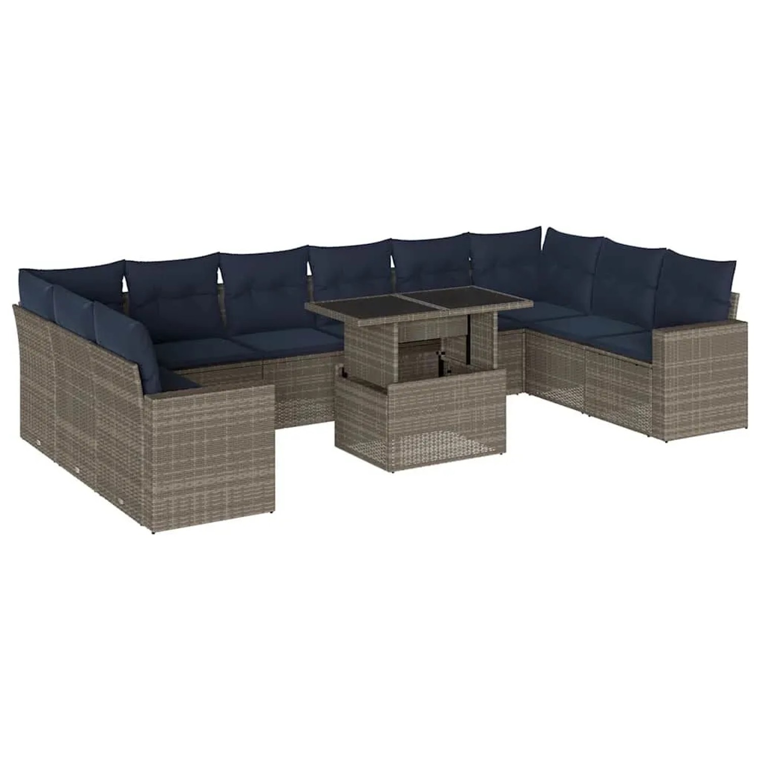 vidaXL 11-Tlg Gartensofa-Set mit Kissen Grau Polyrattan 3267521 günstig online kaufen