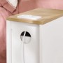 Weißer SoBuy Nachttisch mit heller Holzplatte, integrierter Ladestation und Kabeldurchführung. Ideal für Schlafzimmer.