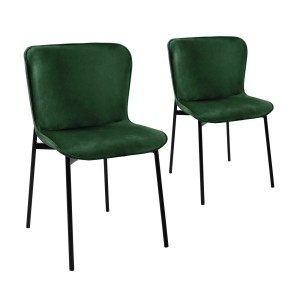 2er Set Svita Mary Esszimmerstühle, dunkelgrüner Samtbezug, schwarze Beine.