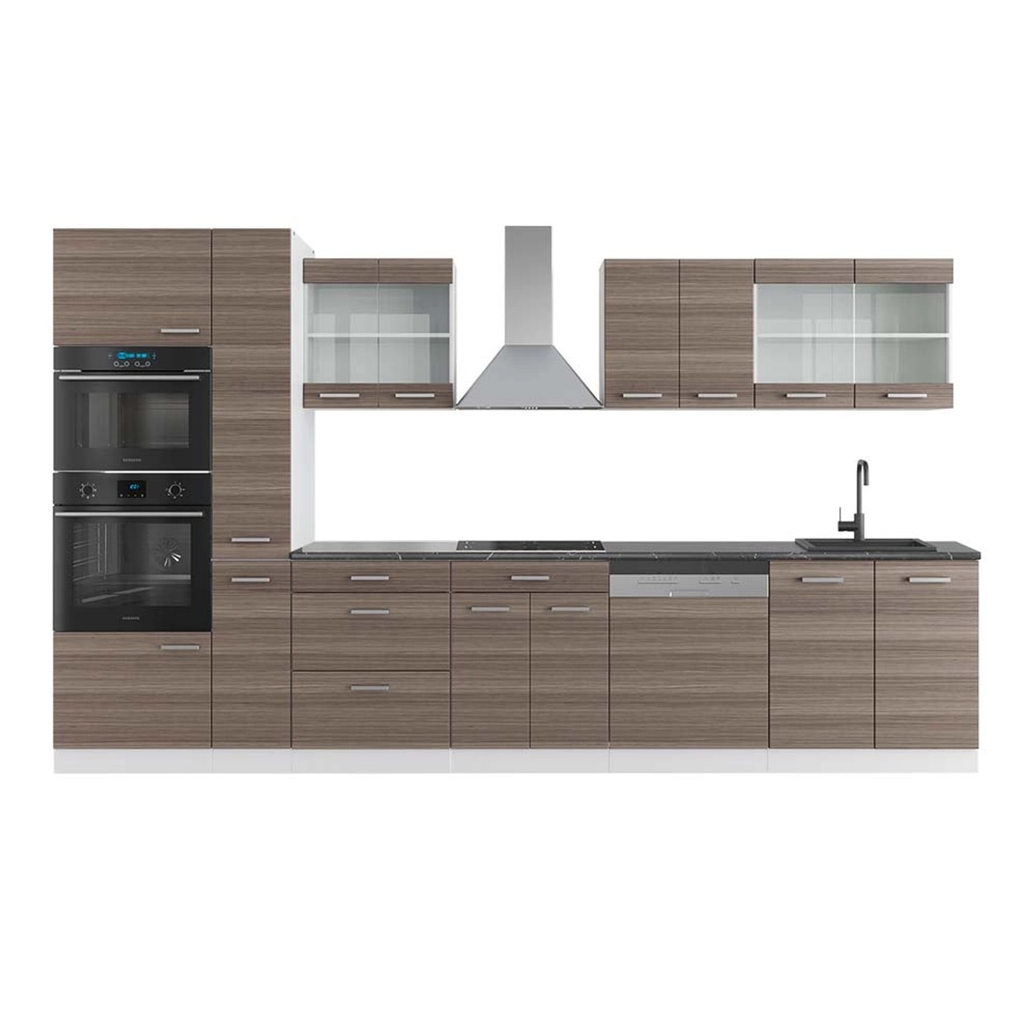 Vicco R-Line Küchenzeile Edelgrau/Weiß 350 cm mit HochschrankAP Anthrazit günstig online kaufen