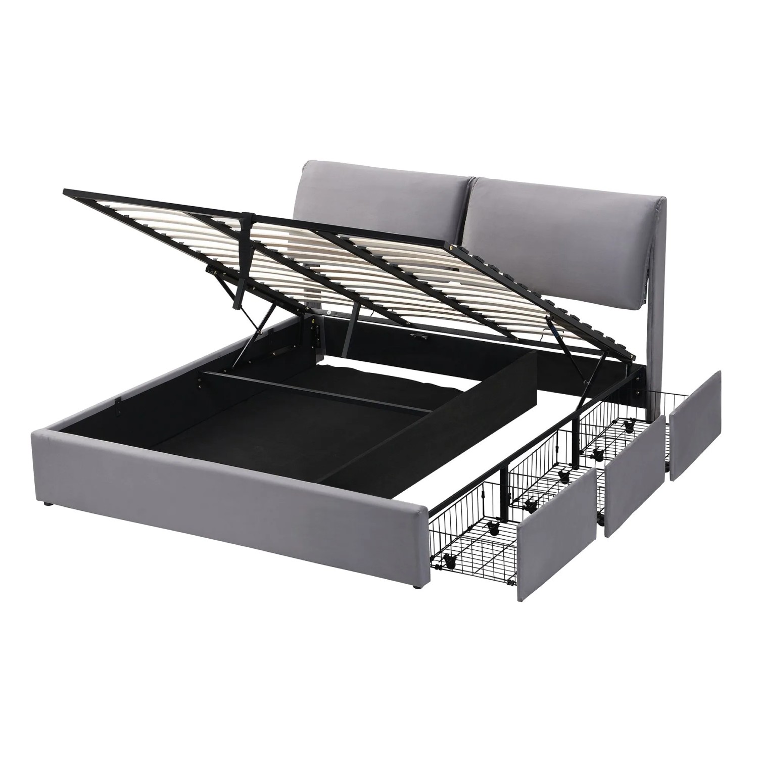 okwish Polsterbett 180x200cm mit 3 Schubladen Schlafzimmer Grau ohne Matratze