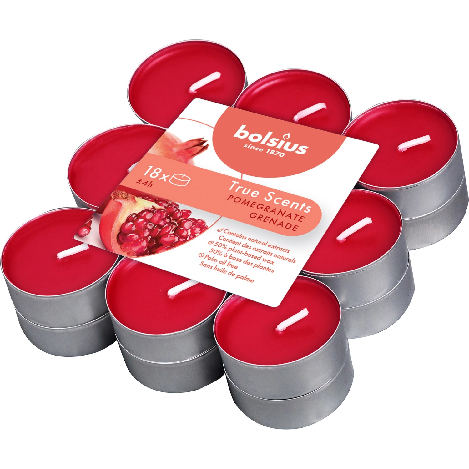 Bolsius Duftteelichter True Scents 18er-Pack Granatapfel