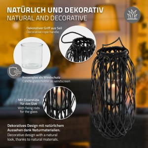 ECD Germany 3Er Set Laterne Ried 40x26cm/50x28cm/60x30 cm Schwarz