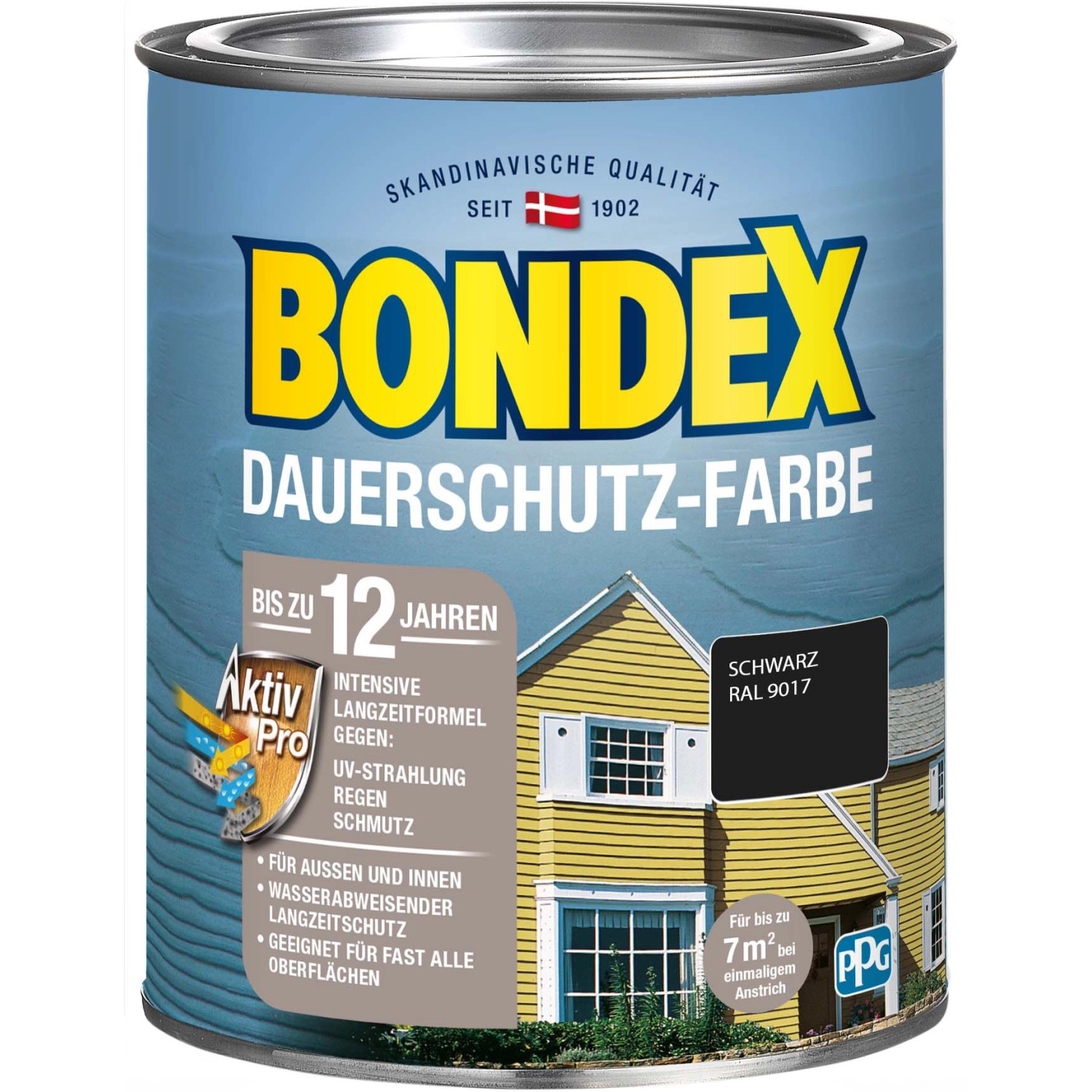 Bondex Dauerschutz-Farbe Schwarz Seidenglänzend 750 ml