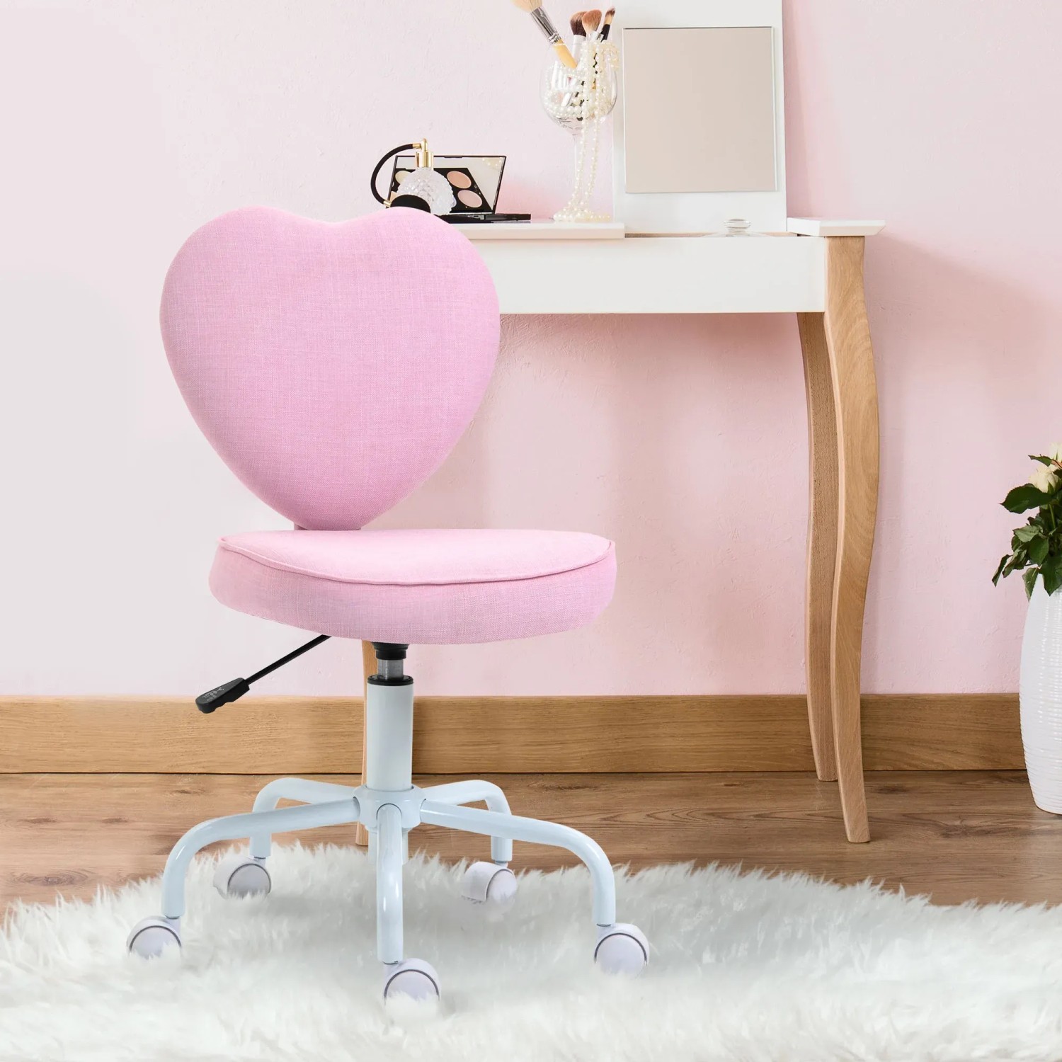 Rosa HOMCOM Bürostuhl mit Herzform, höhenverstellbar und mit Drehrollen.