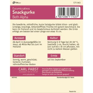 Pabst Keimkraft Snackgurke Beth Alpha Saatgut für ca. 20 Pflanzen.