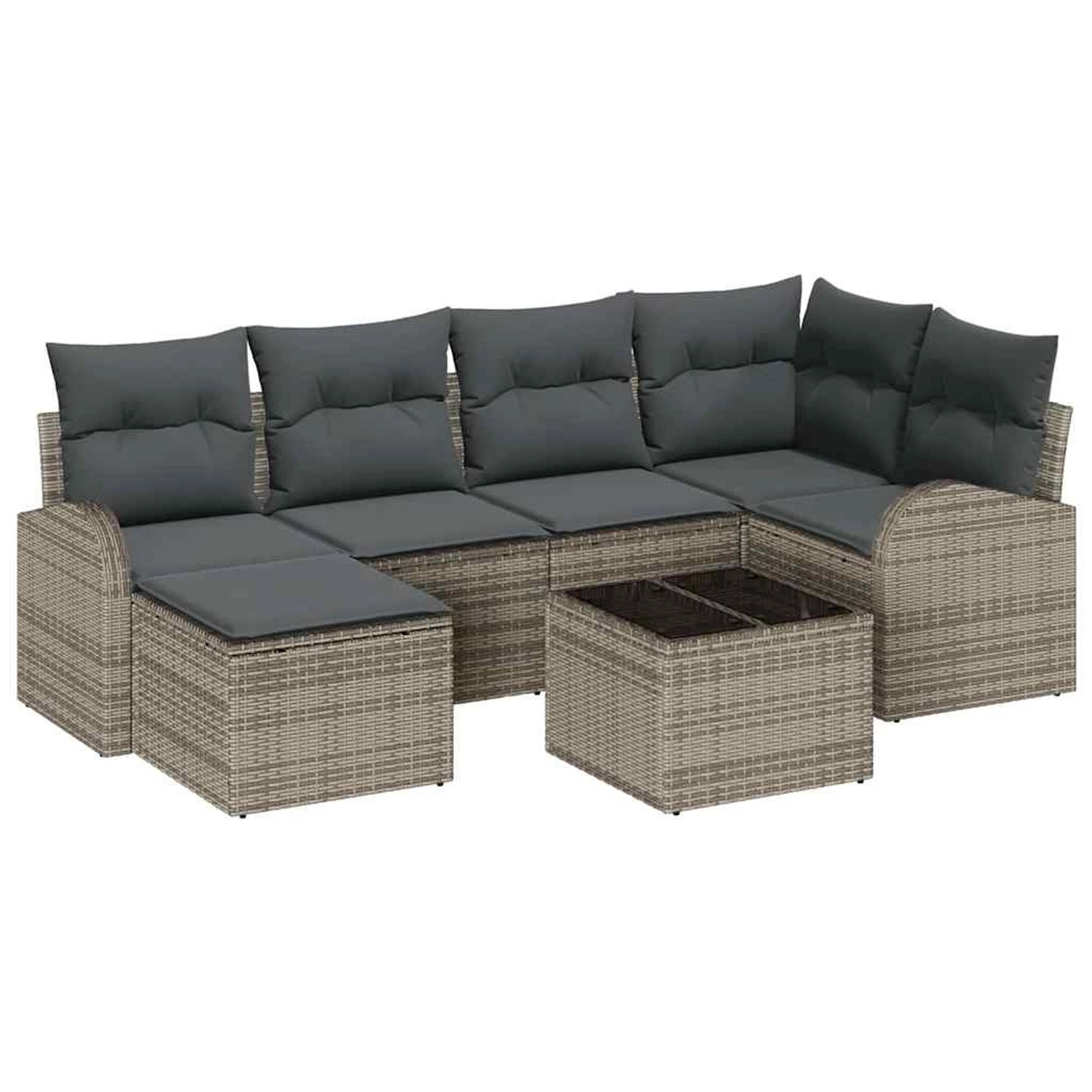 vidaXL Garten-Sofa-Set mit Kissen 7-Tlg Grau Poly Rattan 3346119 günstig online kaufen