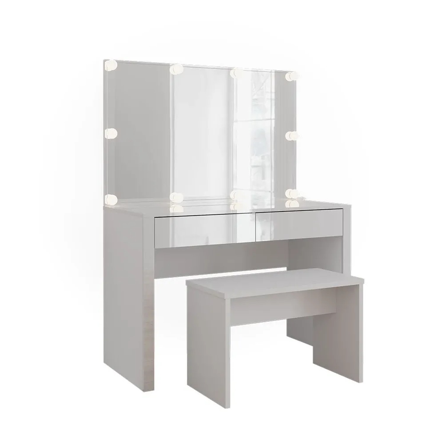 Vicco Schminktisch Annabelle Weiß Hochglanz/Weiß 110 x 146 mit Spiegel, LED-Lichterkette und Bank