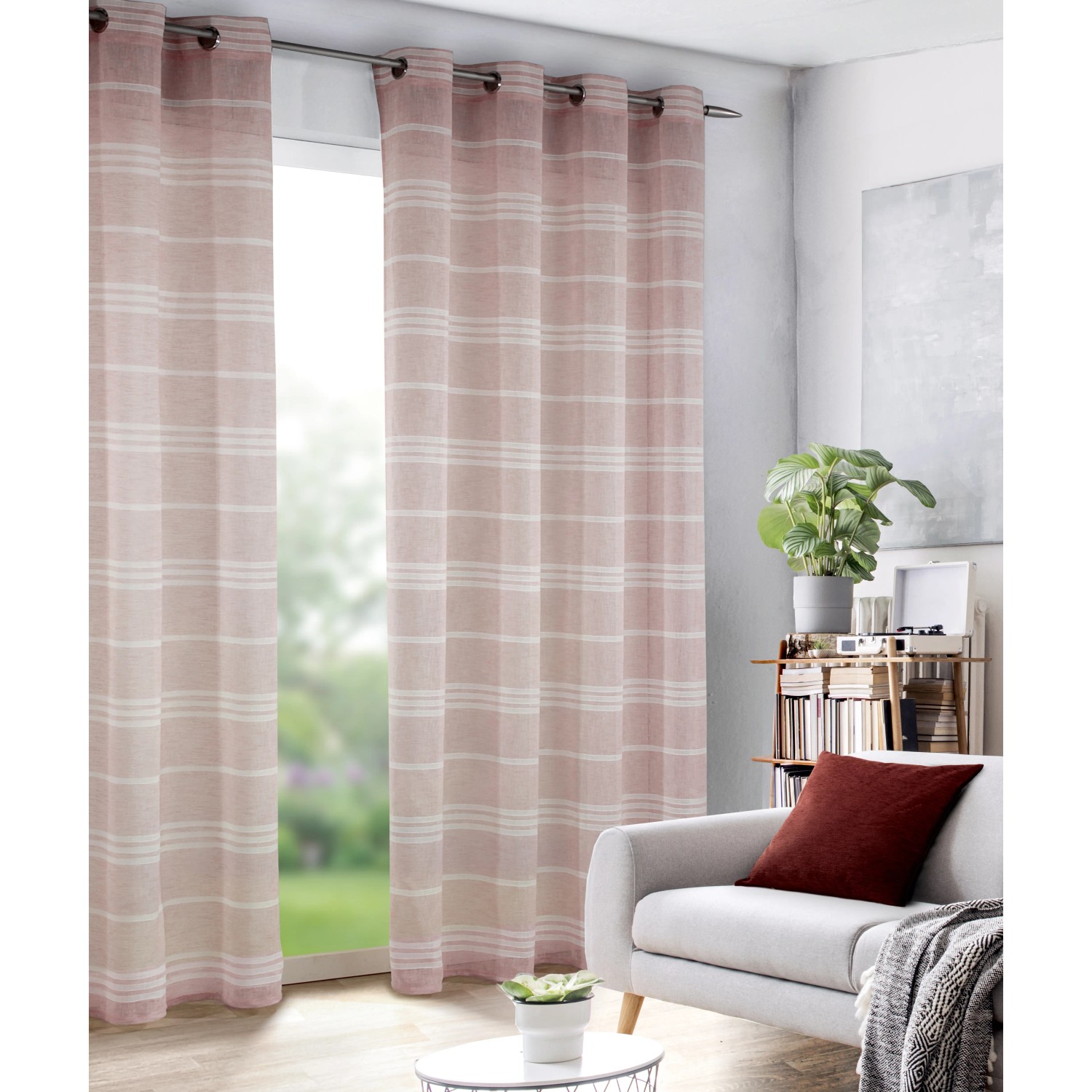 Rosa Ösenschal Eloisa von Neusser Collection, 280x135 cm, mit Streifenmuster für Fenstervorhänge.
