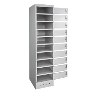 Lichtgrauer PROREGAL Notebook-Schrank mit 10 Fächern, Aktenschrank für Büro oder Homeoffice.