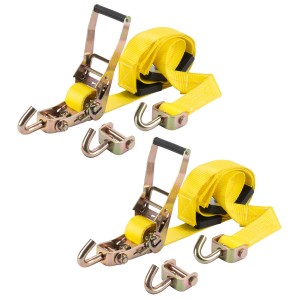 STAHLWERK Radsicherung TRS-50 ST, 2er Set, gelbe Spanngurte mit Ratschen und Haken für Autotransport.
