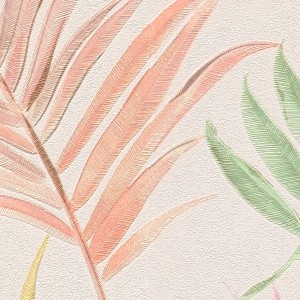 Vliestapete mit Palmenmuster in Rosa, Grün und Weiß von AS Creation.