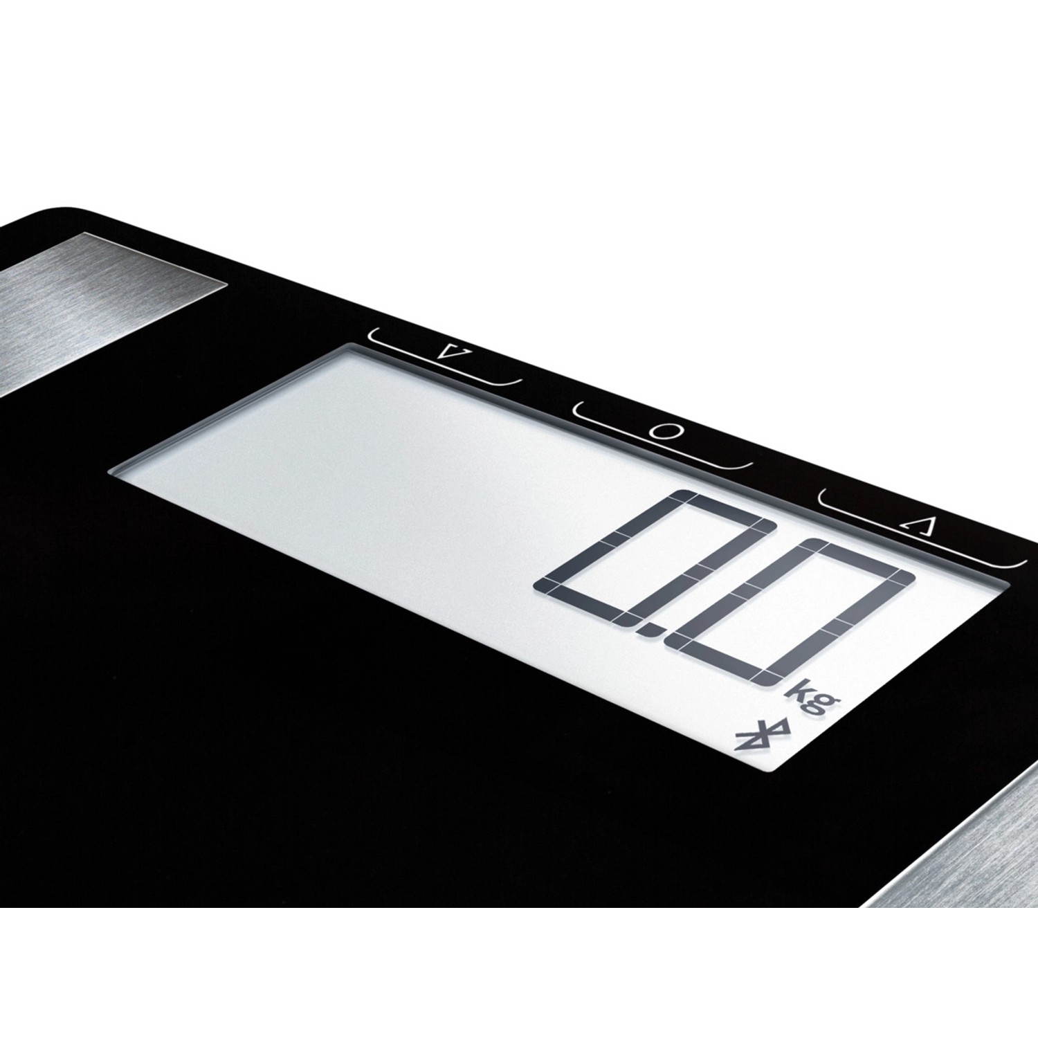 Digitale Leifheit Personenwaage Shape Sense Connect 50 in Schwarz-Silber mit LCD-Anzeige.