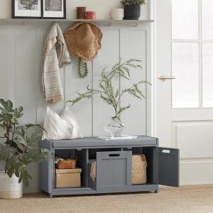SoBuy Sitzkommode Sitzbank mit Stauraum Schuhbank MDF Grau FSR80-SG