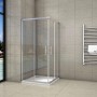 AICA Duschkabine 80x80 mit Schiebetür, Eckeinstieg, ESG Glas, chromfarbener Rahmen.