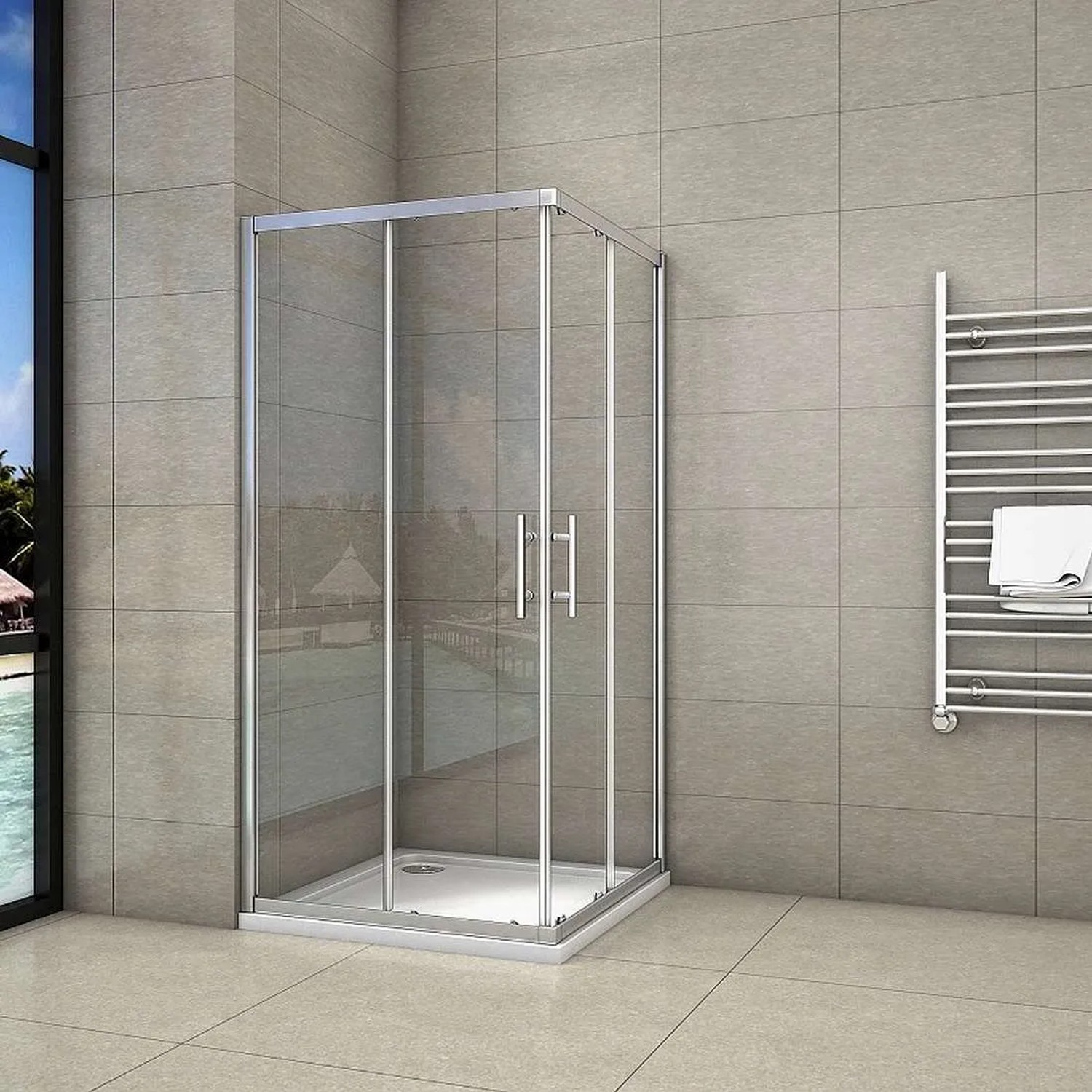 AICA Duschkabine 80x80 mit Schiebetür, Eckeinstieg, ESG Glas, chromfarbener Rahmen.