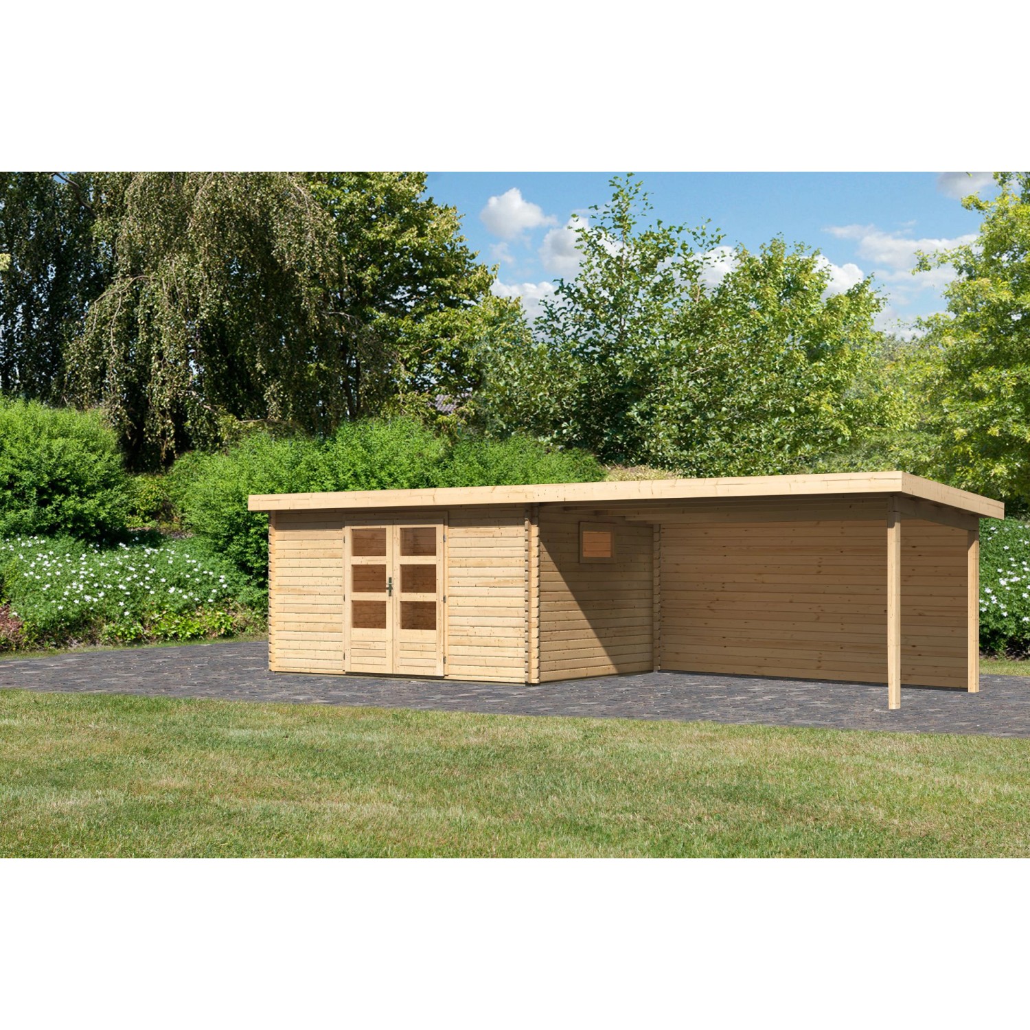 Karibu Holz-Gartenhaus Jeebel Natur Pultdach Unbehandelt 372 cm x 282 cm günstig online kaufen