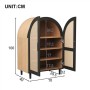 Modernes Schuhschrank Sideboard, schwarz-holzfarben, mit offenen Rattantüren und Regalböden, 70x40x100 cm.