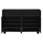 Schwarzes Merax Sideboard mit geschwungenen Türen, 2 Schubladen, 4 Türen mit verstellbaren Regalen und Metallfüßen.