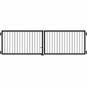 Schwarzes Doppeltor Basic, 300x85 cm, für Sichtschutzzaun. Stabiles Gartentor mit senkrechten Stäben.