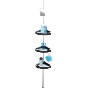Wenko Teleskop Duschregal Wave aus Aluminium mit drei Ablagen und Spiegel.