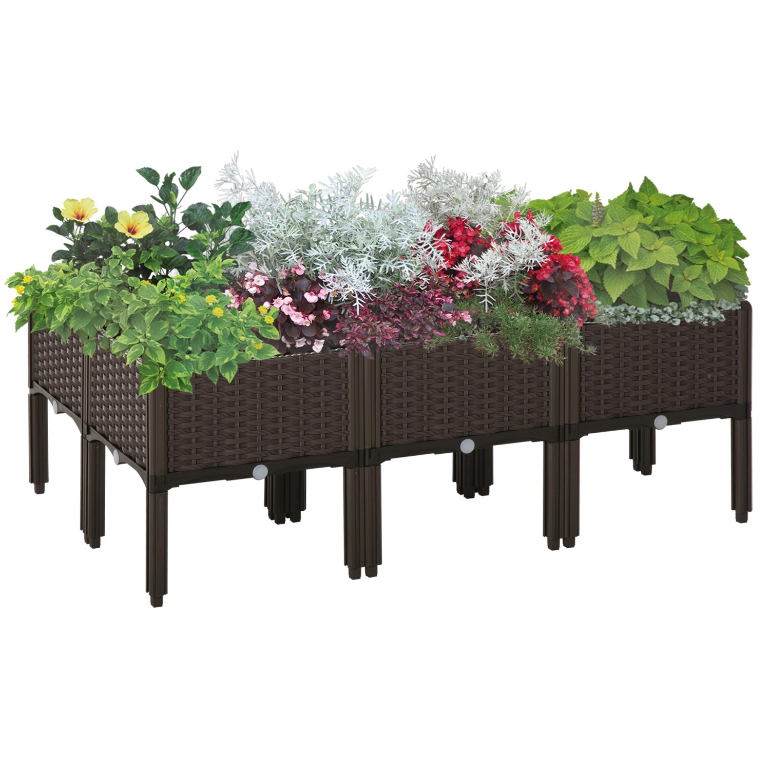 Outsunny Garten-Bett Set Kunststoff-Kunststoff Braun 6-teilig günstig online kaufen