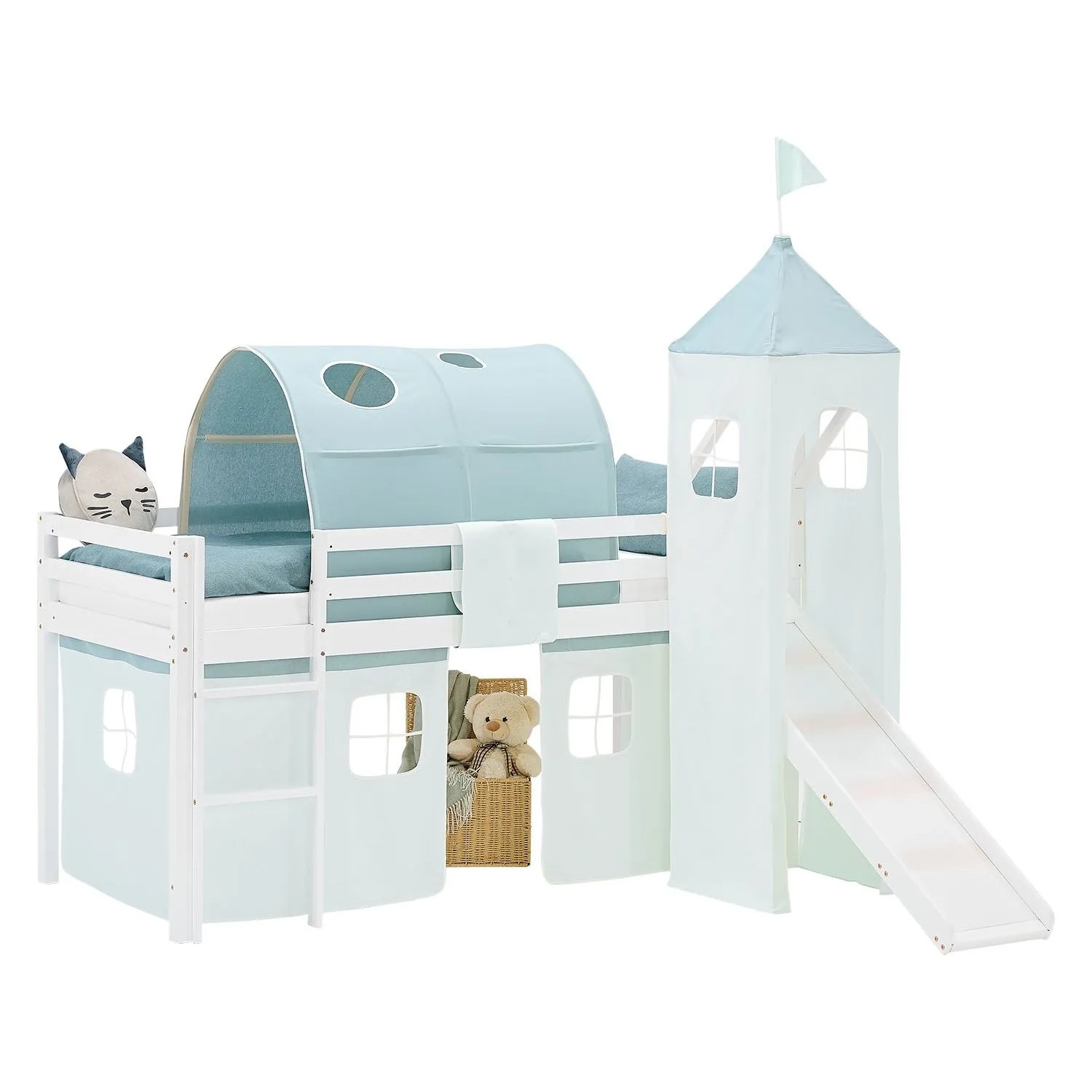 Homestyle4u Kinder Hochbett 90x200 Rutsche Lattenrost Grün Kinderbett 2941