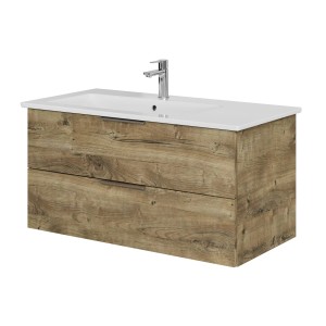 Steinkamp Einzelwaschtisch Eiche Ribbeck quer mit Villeroy&Boch Venticello Waschtisch links