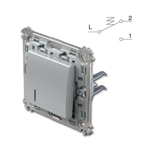 Silberner TEM MODUL PLUS Kontroll Taster UP mit Schaltwippe und sichtbarem Mechanismus. Für Schalter & Taster.