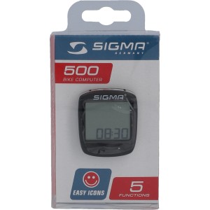 Sigma BC500 Fahrradcomputer mit 5 Funktionen im Karton.