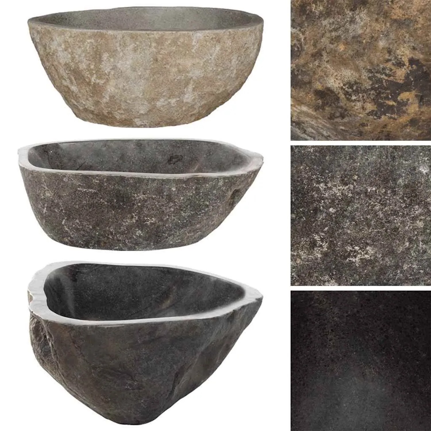 DELUKE Naturstein Waschbecken Oval Flussstein Aufsatzwaschbecken Waschschale Waschtisch Handwaschbecken Oval 37-46cm_4