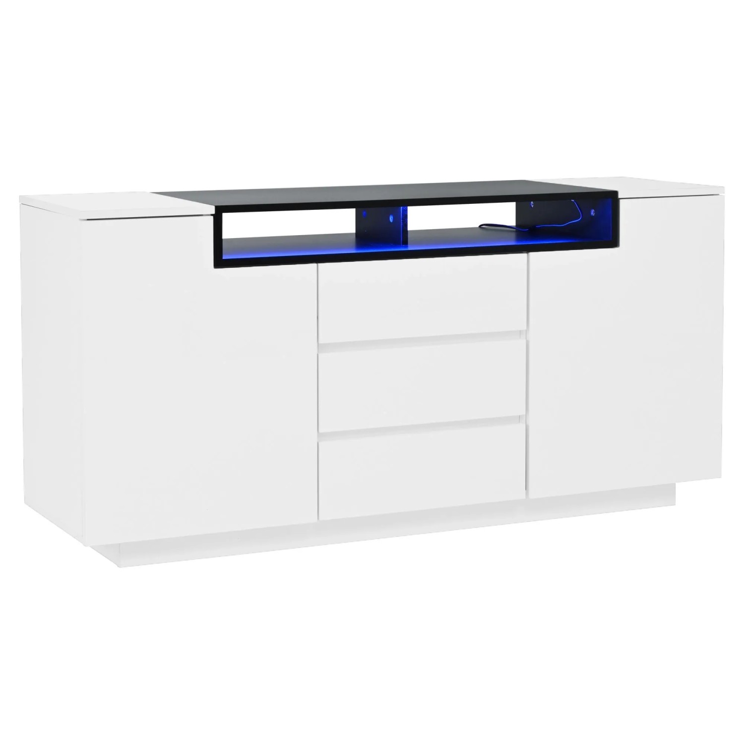 okwish Sideboard mit LED Leuchten Schubladen Stauraum Wohnzimmer 140x40x68cm Weiß