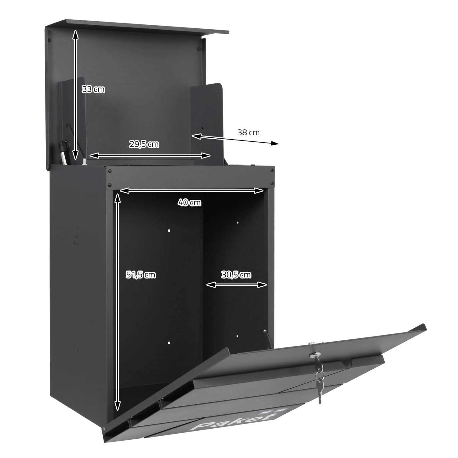 ML-Design Paketbriefkasten 44x35x58cm Anthrazit aus Verzinkter Stahl ...