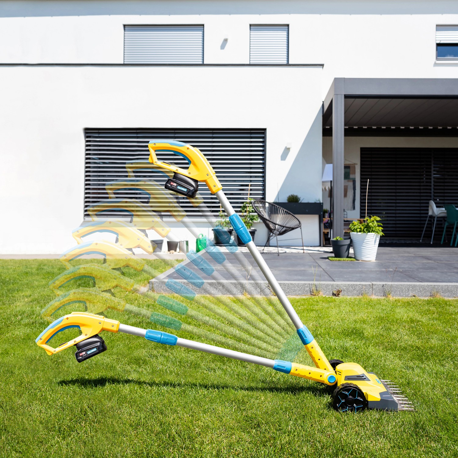 Gloria Finecut 18 V Akku-Rasentrimmer beim Kantenschneiden im Garten.