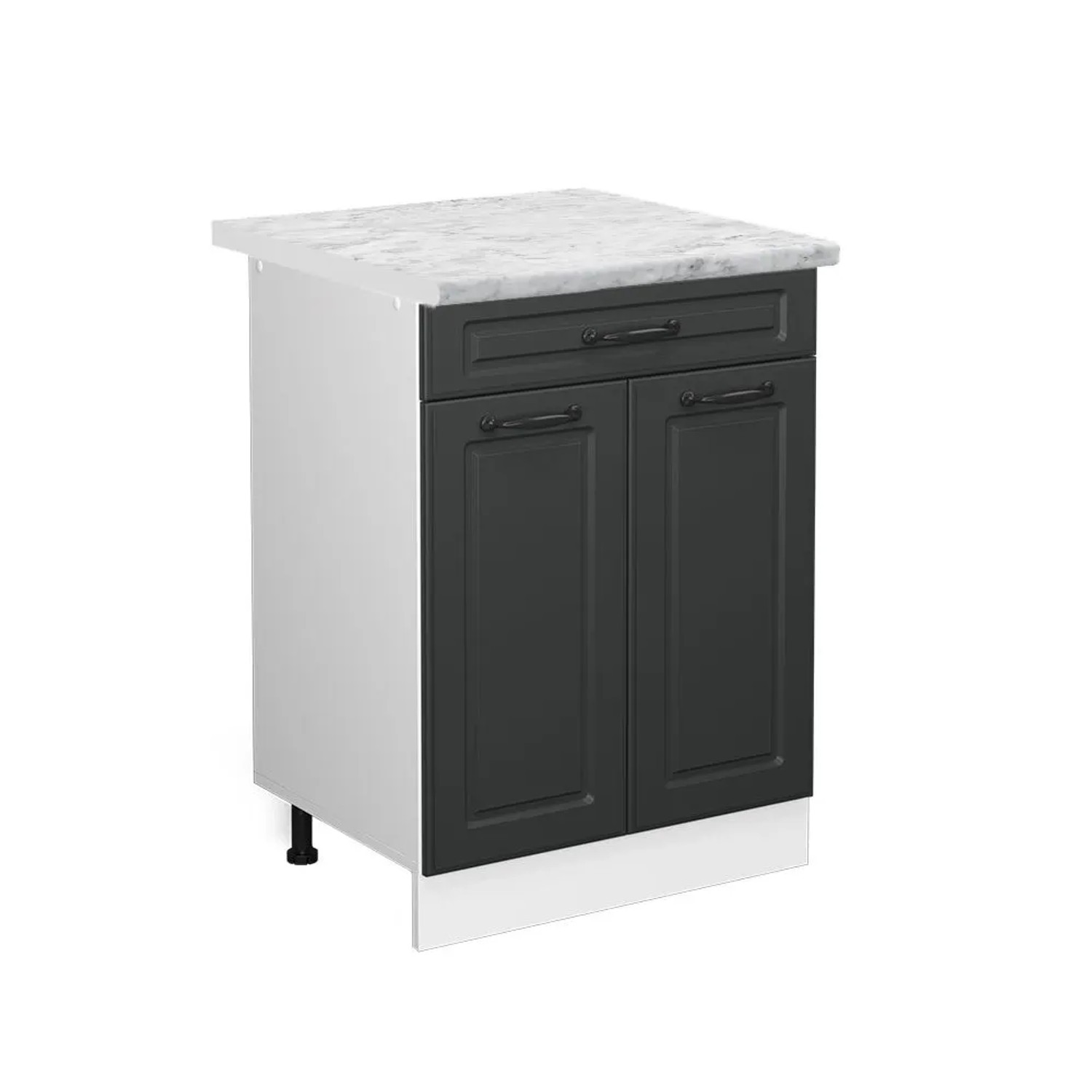 Vicco Küchenunterschrank R-Line Anthrazit Landhaus Weiß 60 cm mit Schublade AP Marmor