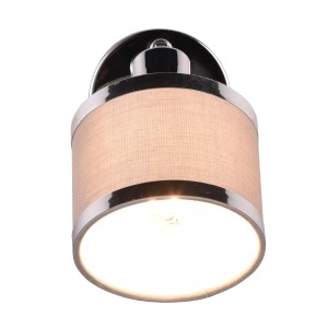 Trio Spot Arosa Chrom, 1-flammig, mit grauem Stoffschirm. Wandspot für Wohnräume.