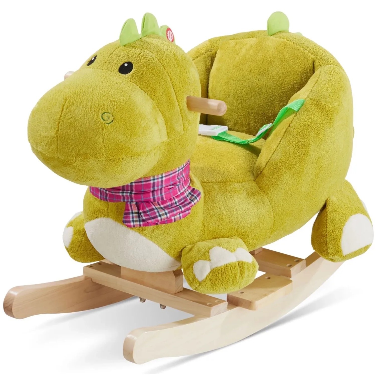 Tectake Schaukeltier Dinosaurier  Hochwertiges Design  Mit Soundeffekt Solides Stahlgestell  Weicher Plüschbezug  35 x 70 x 50 cm Grün